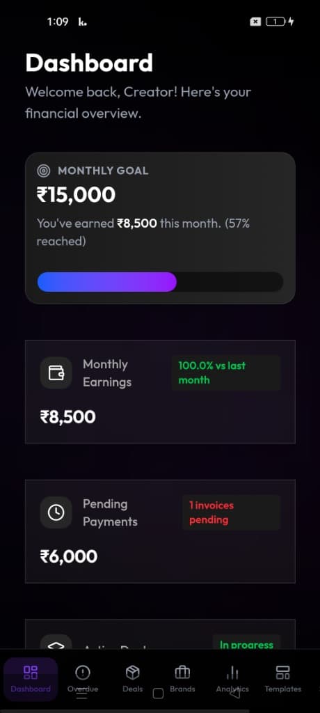 CreatorEarningsTrack Mobile App Screenshot